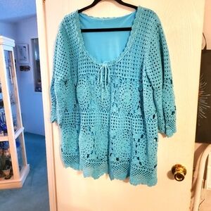 Roamans Aqua Crochet Top